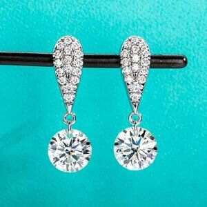 Certified 14K White Gold Dangle Diamond Earrings 6.5ct Moissanite S925 Gift